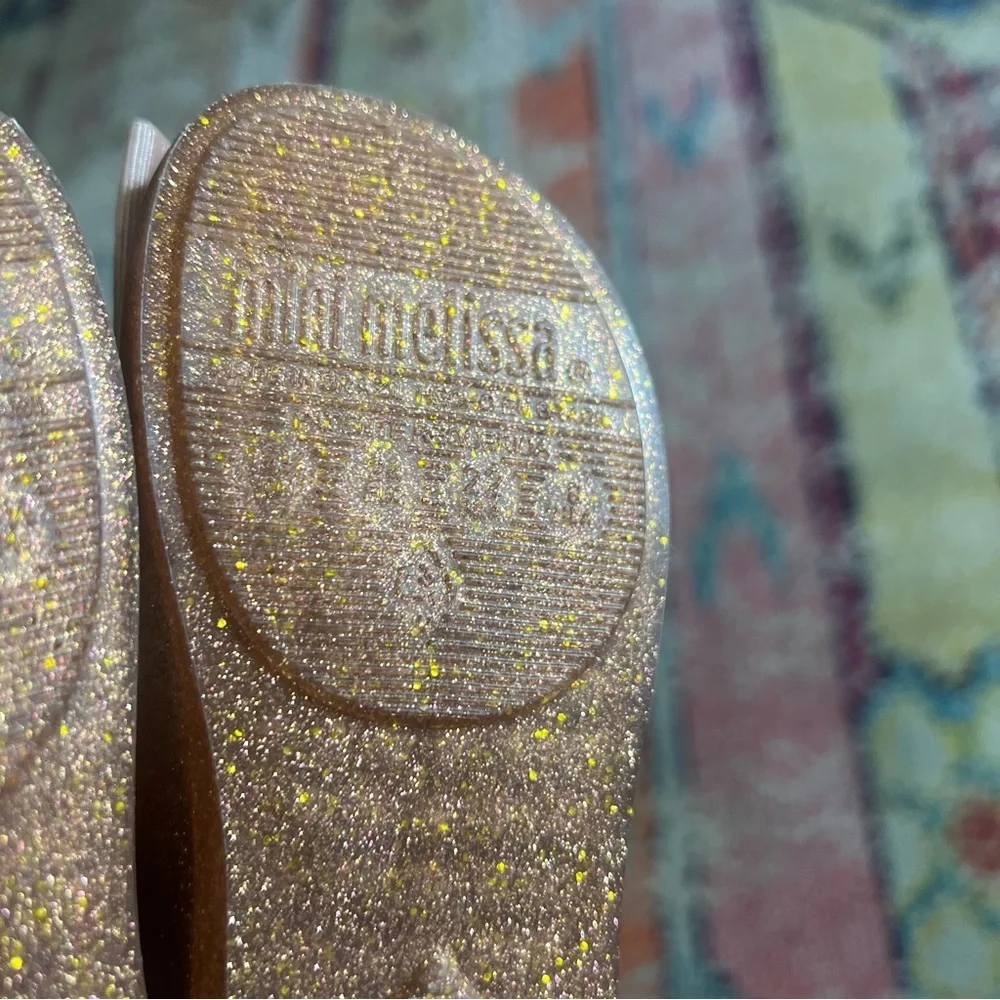 Mini Melissa Pink and Gold Dress Shoes with Glittery Finish size 8